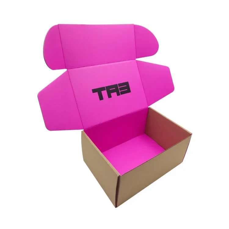 Custom Printed Corrugated Mailing Box Pink Kraft Paper For Cosmetics Shipping Boxes Cardboard Mailer Packaging