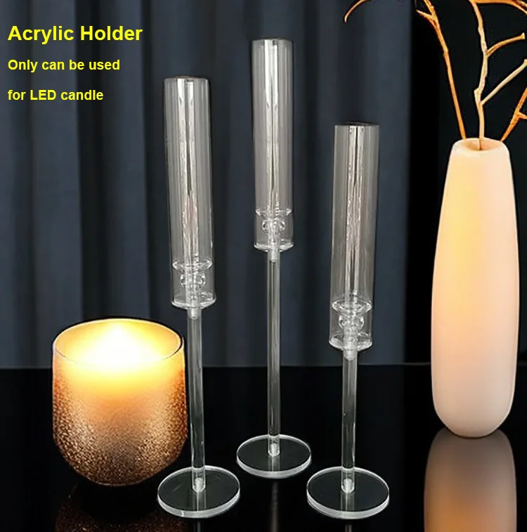 High Candelabra Wedding Centerpieces Single Acrylic Crystal Clear Taper Candle Stick Holder Solid Base Electric Candle Holder