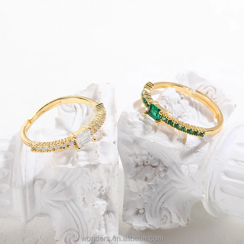 Vintage Style White Green CZ Iced Out Zircon Decor Ring Gold Women Cubic Zirconia Rings