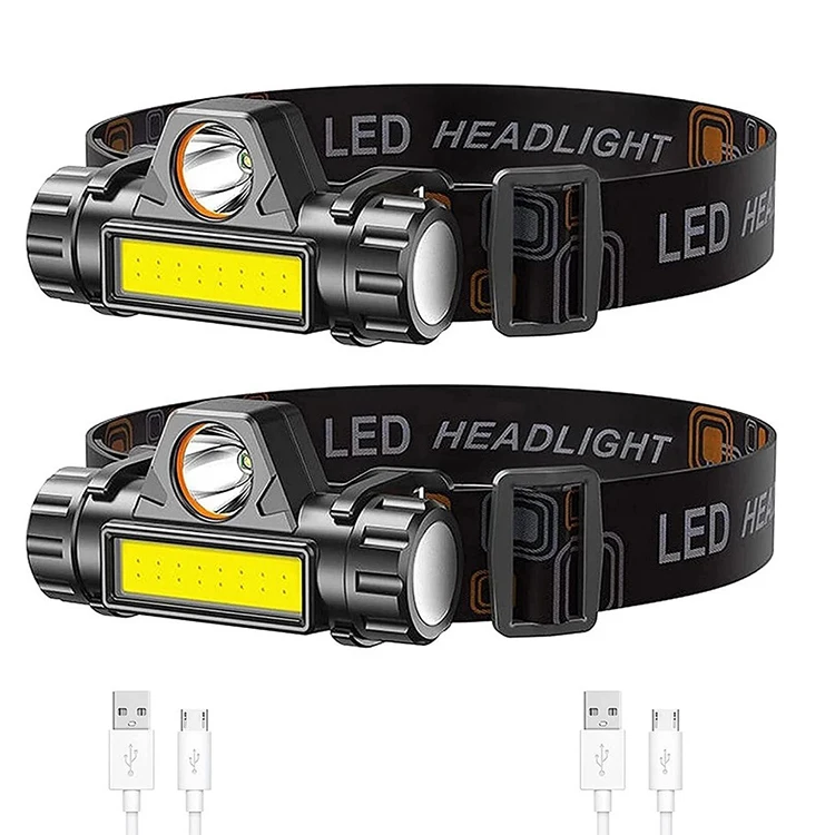 Rechargeable Forehead Head Light Night Walking Headlamp USB Waterproof Rotation Adjustment Modes LED Lights for Camping Fishing