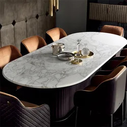 Light luxury marble Italian dining table oval table and chair combination modern home round expandable dining table