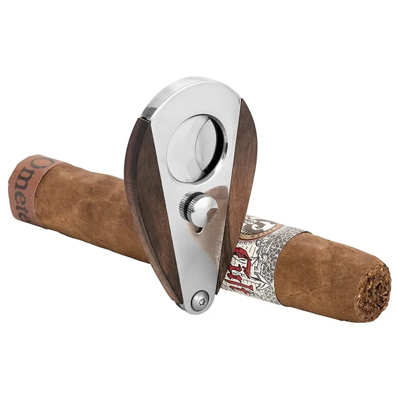 cigar cutter accessories 54 ring gauge teardrop shape double blade wood cigar cutter knife v cut damascus