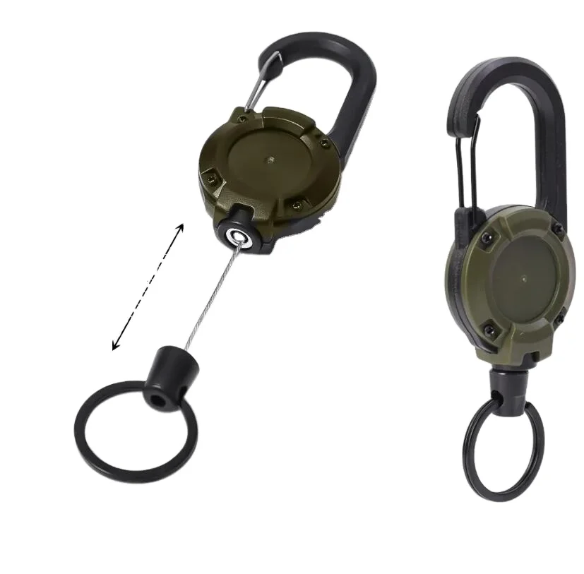 Heavy Duty Retractable Pull Reel Carabiner Key Chains Strong Steel Wire Rope Buckle Spring Key Ring Outdoor Sporty Keychain Tool