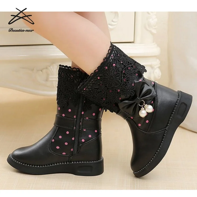 Wholesale Fashion Kids Girls Baby Winter Bow Knot Zip Short Boots Factory Children Girls Hot Flower Kids Shoes Boots