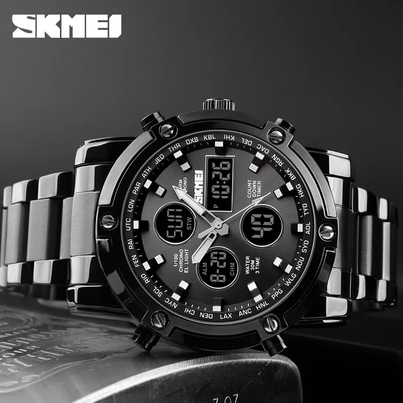 Skmei 1389 Top Brand Luxury Steel Watches Original Men Wrist Black Sport Watch Water Resistant