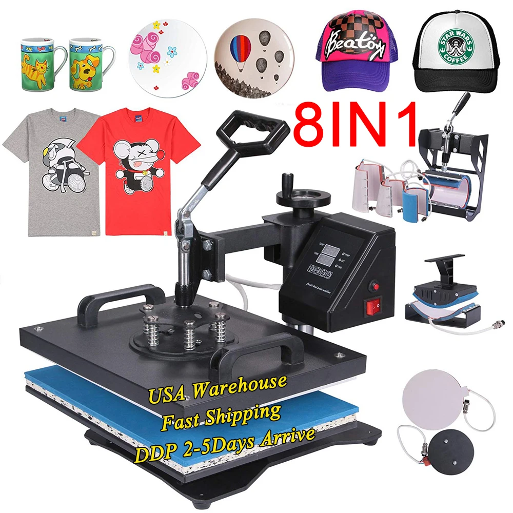 USA Warehouse Cheap Easy Operation Double Display 12 x 15 Sublimation 8 in 1 Heat Press Machine