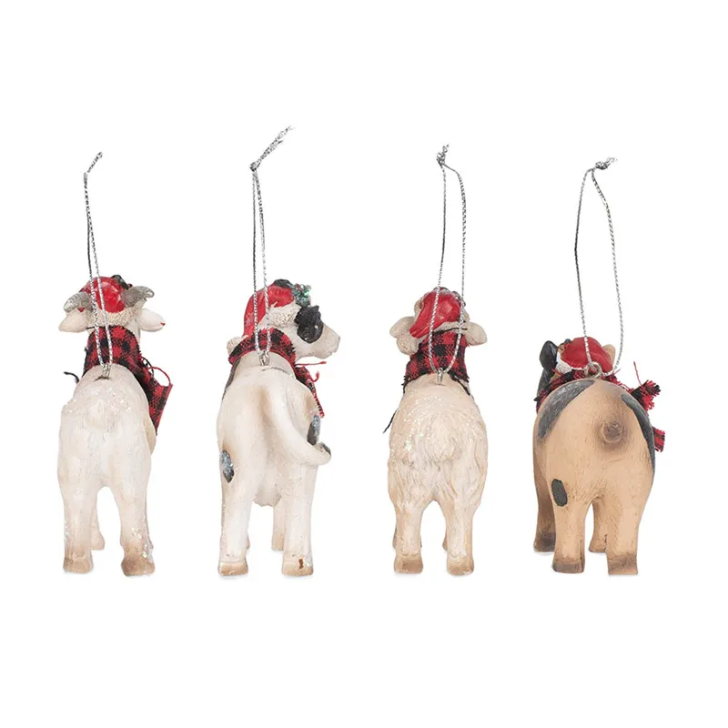 Resin Christmas Ornaments Wholesale Cow Figurines  For Holiday Decoration