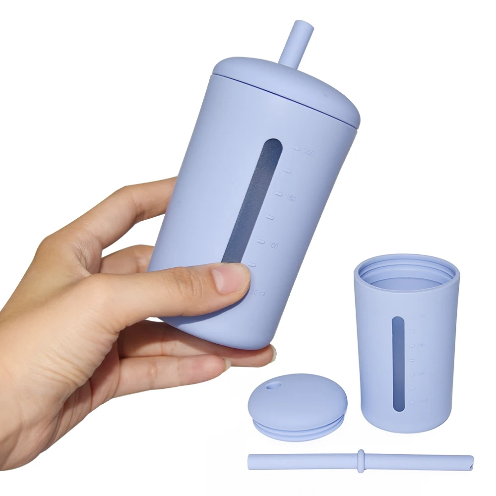 New Product idea 2024 Cute Spill Proof Toddler Kids Sippy Cup Baby Kids Feeding Straw Cups Silicone Sippy Cup For Baby