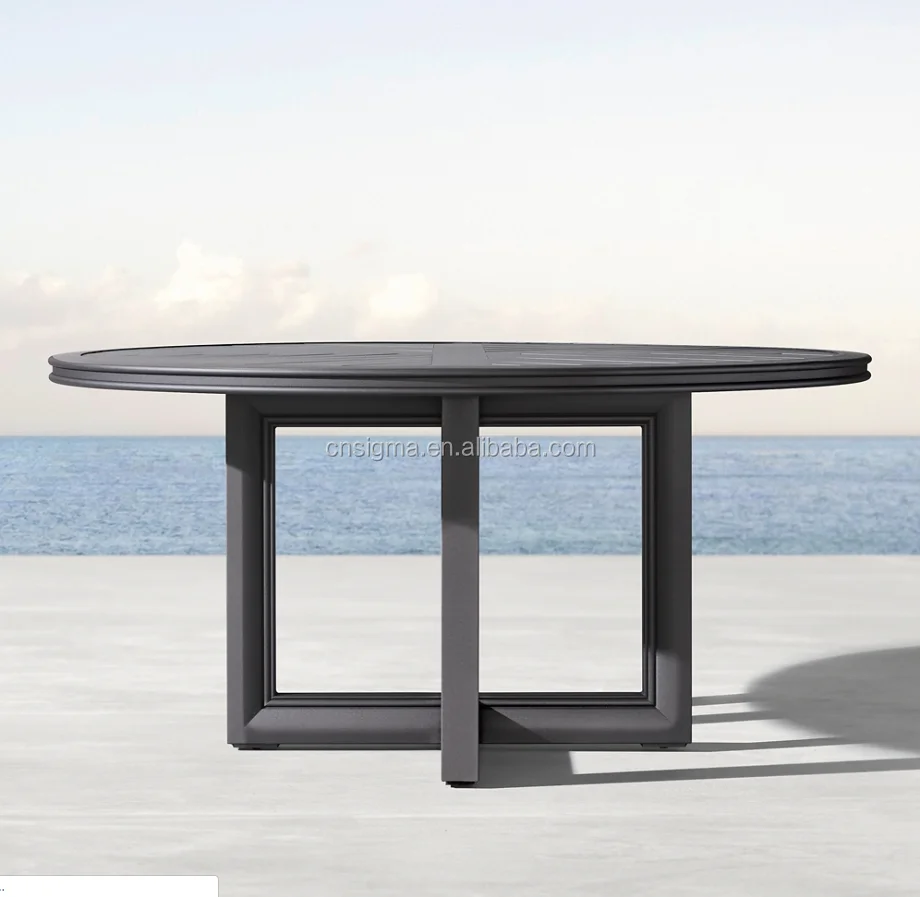 Metal Outdoor Furniture Round Dining Table Powder Coated Aluminum Tube Garden Table