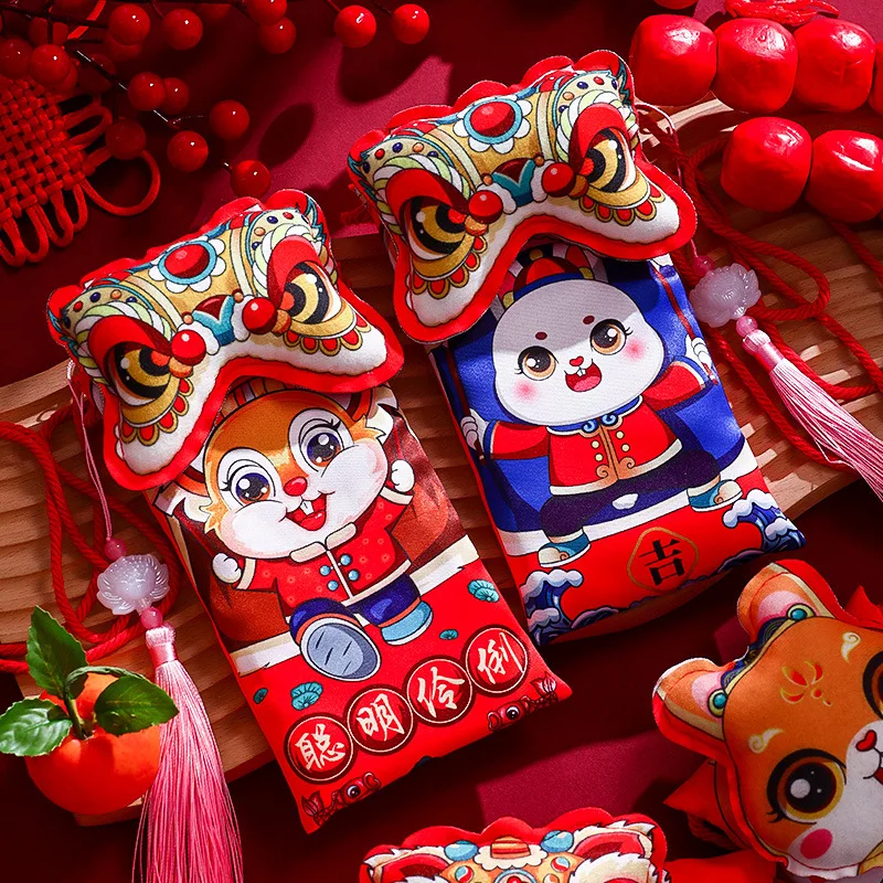 Тканевый конверт Hong Bao в виде кролика для праздника Весны 2023 оригинальный креативный детский красный с 3D рисунком счастливых