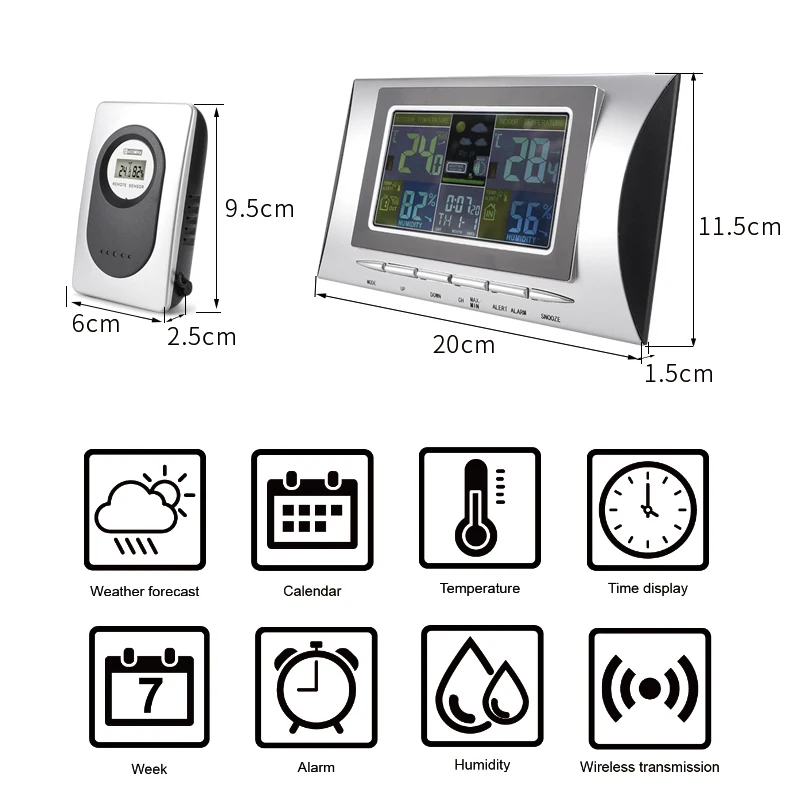 Outdoor Smart Personal Portable Predict Pce Station With Color Display Professional Weather Stations Wireless Indoor Outd Clock