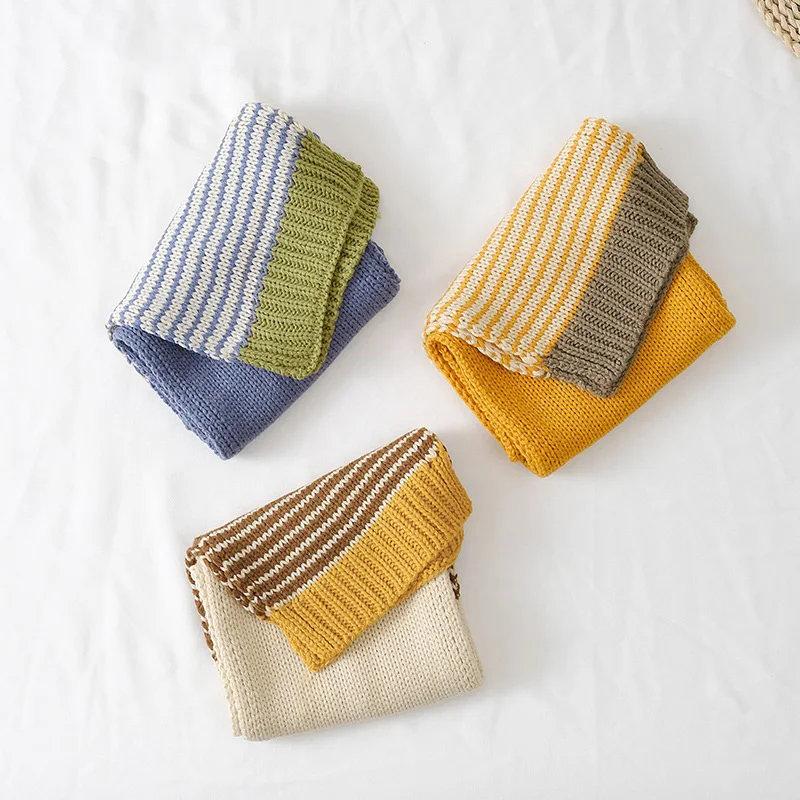 Новый Модный Цветной Простой корейский шарф для мальчиков и девочек мягкие теплые детские вязаные другие шарфы в полоску малышей