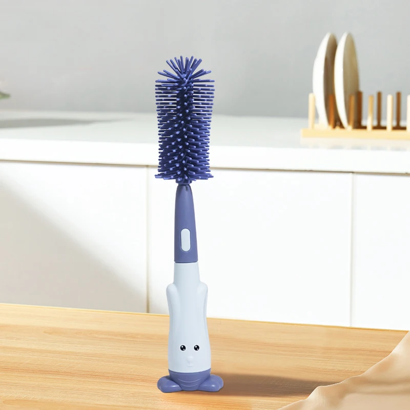 Eco Friendly Food Grade Silicone Long Handle Baby Cleaning Milk Bottle And Nipple Brush
