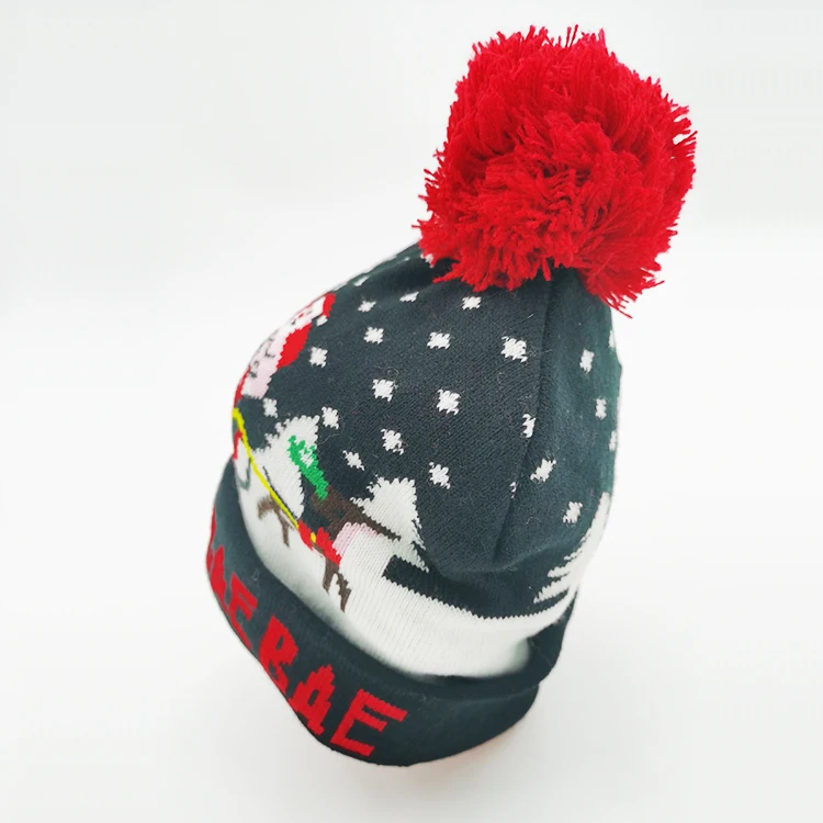 Wholesale funny novelty Christmas hat with pompom Custom hat Santa Claus pattern