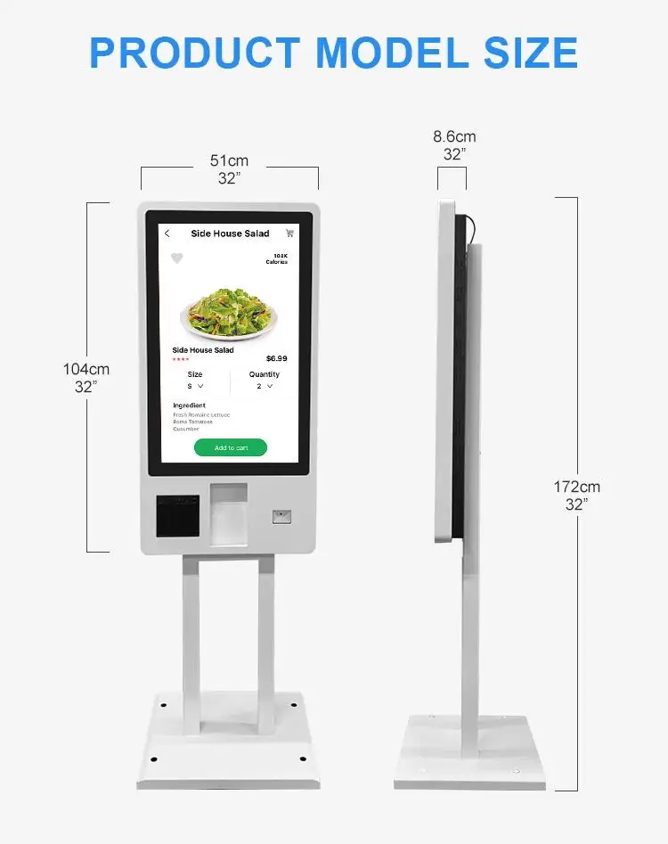 OEM Factory Price 23.6 27 32 inch Fast Food Restaurant All In One Touch Self Service Payment Machines Kiosk For Restaurant KFC