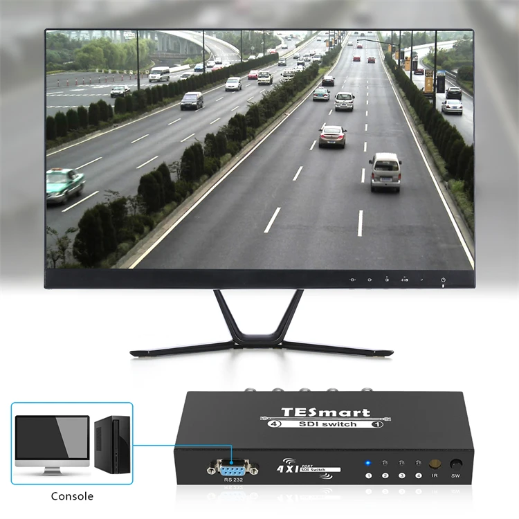 TESmart SDI Switcher 4x1 HUB SDI Intelligent Switch Extender 4 To 1 Converter HD SD Monitor Security Camera 4x1 Video SDI Switch