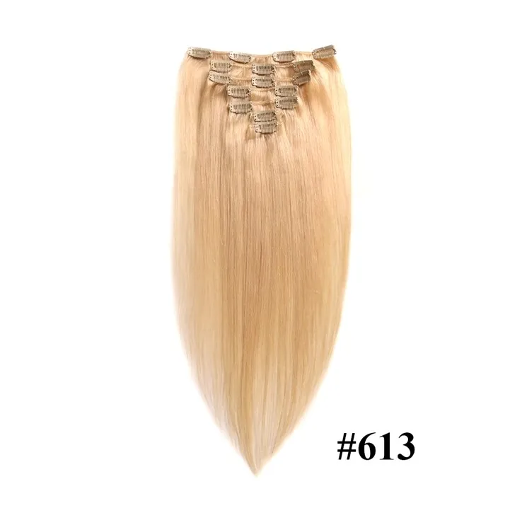 
Blonde Russian Virgin straight Clip In Hair Extension 7 pieces Double drawn Clip In Hair 