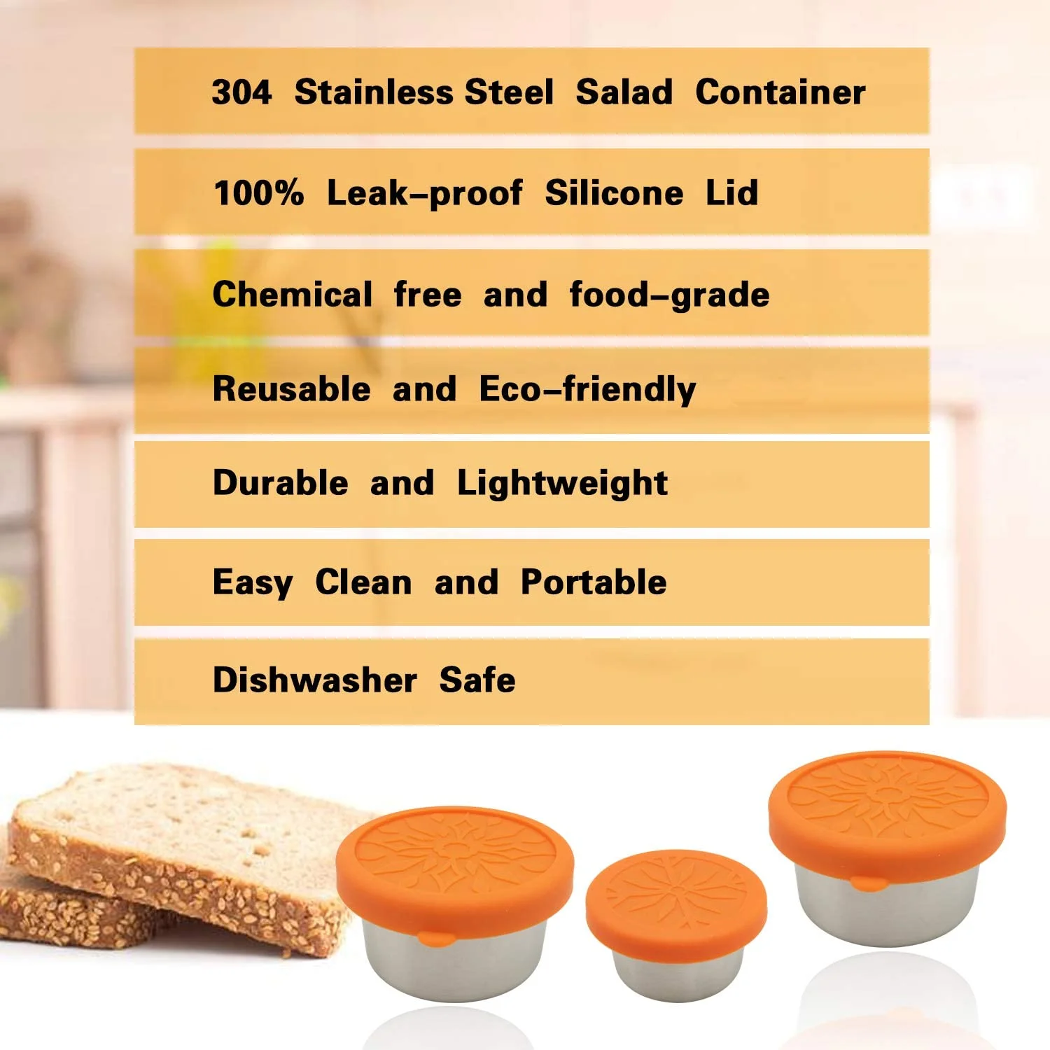 3.4oz Stainless Steel Condiment Containers Food Grade Salad Dressing Containers with Silicone Lids for Snack Desserts, Baby Food