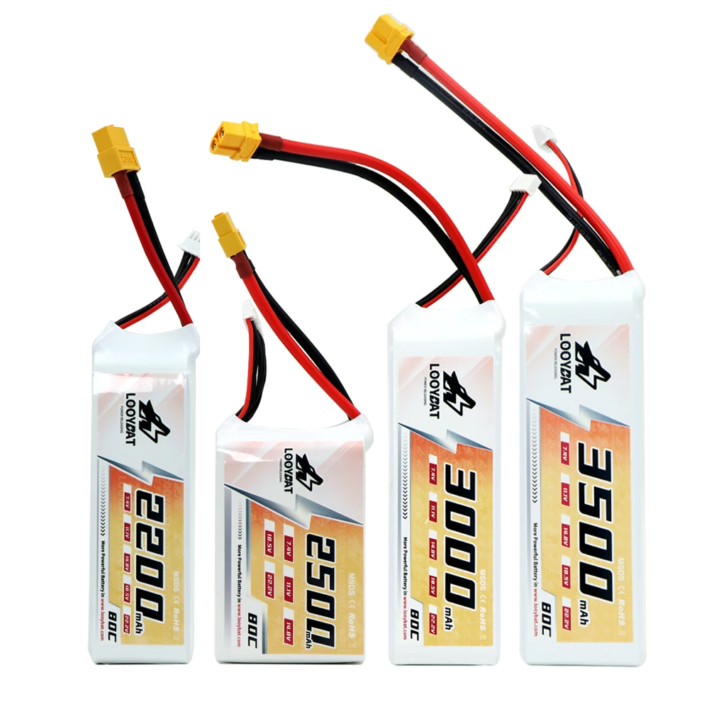 LOOYBAT Brand Deep Cycle Lithium Battery Cell 2200mAh 3S1P 4S1P 5S 11.1V 18.5V 2200mAh Lipo Battery Pack 80C For PFV UAV Drone