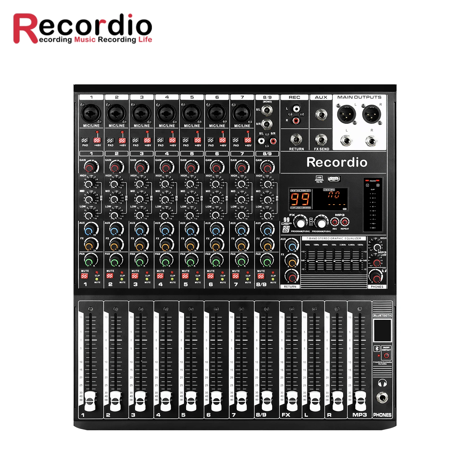 GAX-Q8 Recordio High Quality Audio Mixer Professional Digital Stage Mixer With 99SDP 7 Segment Equalizer
