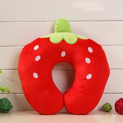 Customizable animal short plush u-shape travel pillow bear memory foam pillow strawberry pattern lovely neck  pillow
