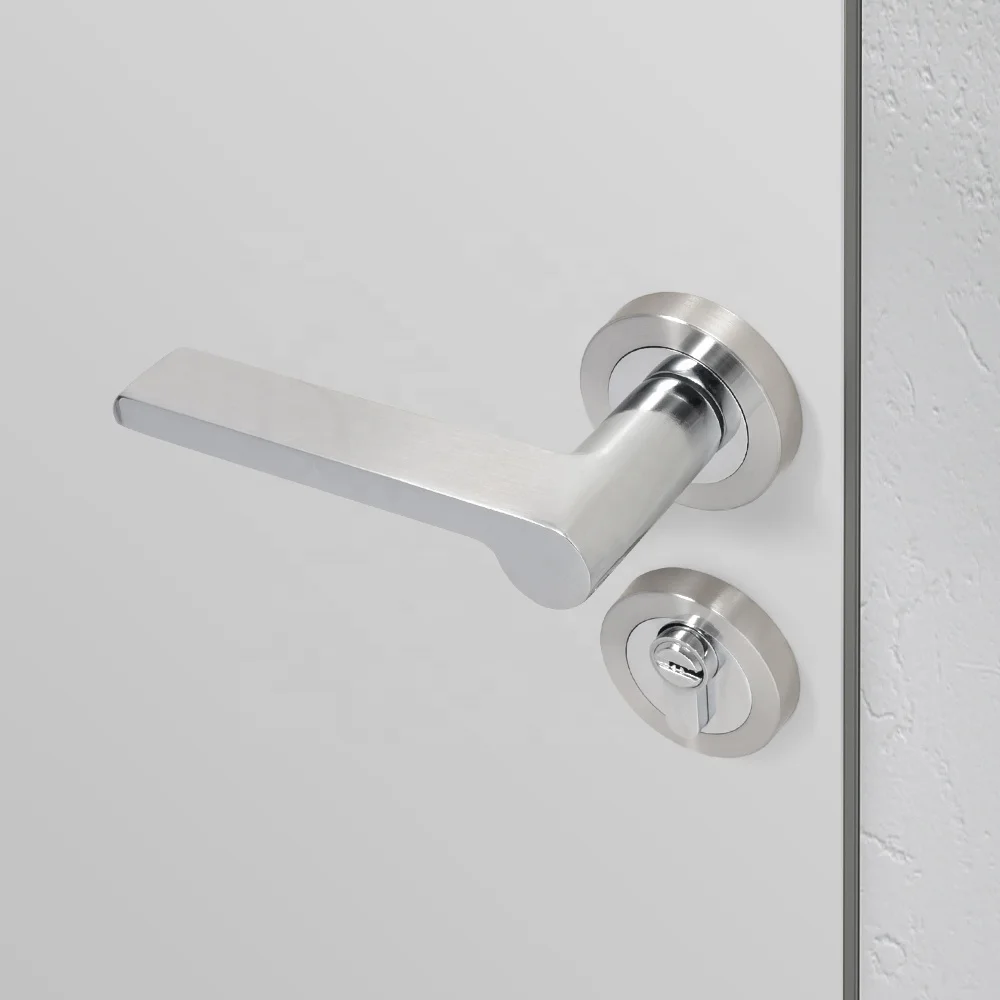 Yonfia A8226R57 solid brushed nickel aluminium interior door handle lock set bathroom bedroom door handles for wood door