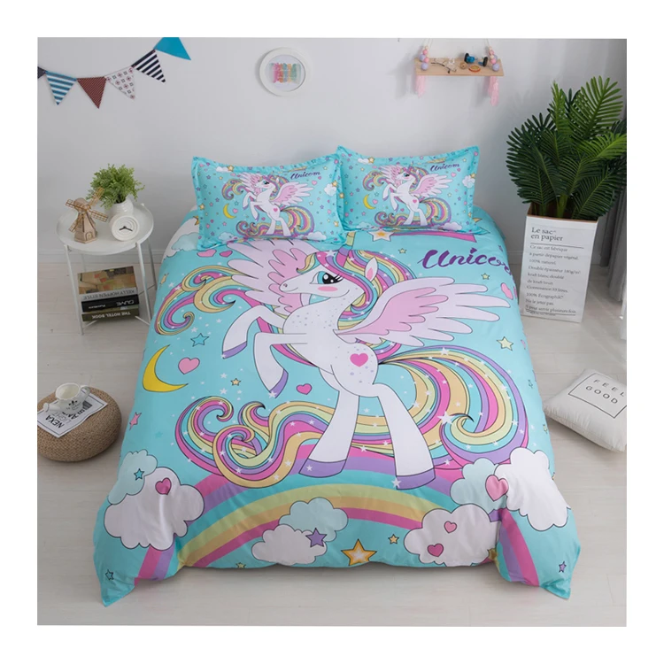 Angel Unicorn 3d Printed Duvet Cover Set Children Character 100% Polyester Bedding Set Comforter Sets For Kids