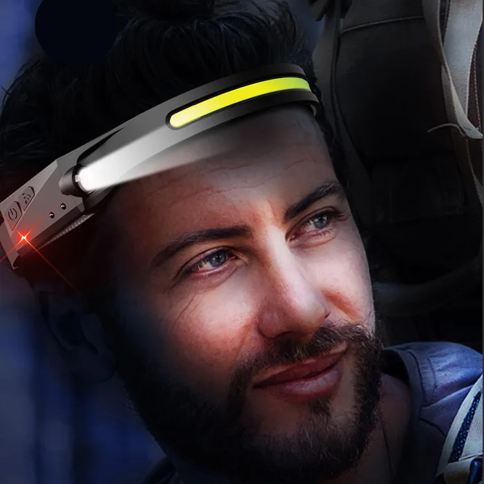 Outdoor Camping Waterproof Flexible Zoom Head Light Silicone Super Bright LED Lamp USB Rechargeable COB Motion Sensor Headlamp