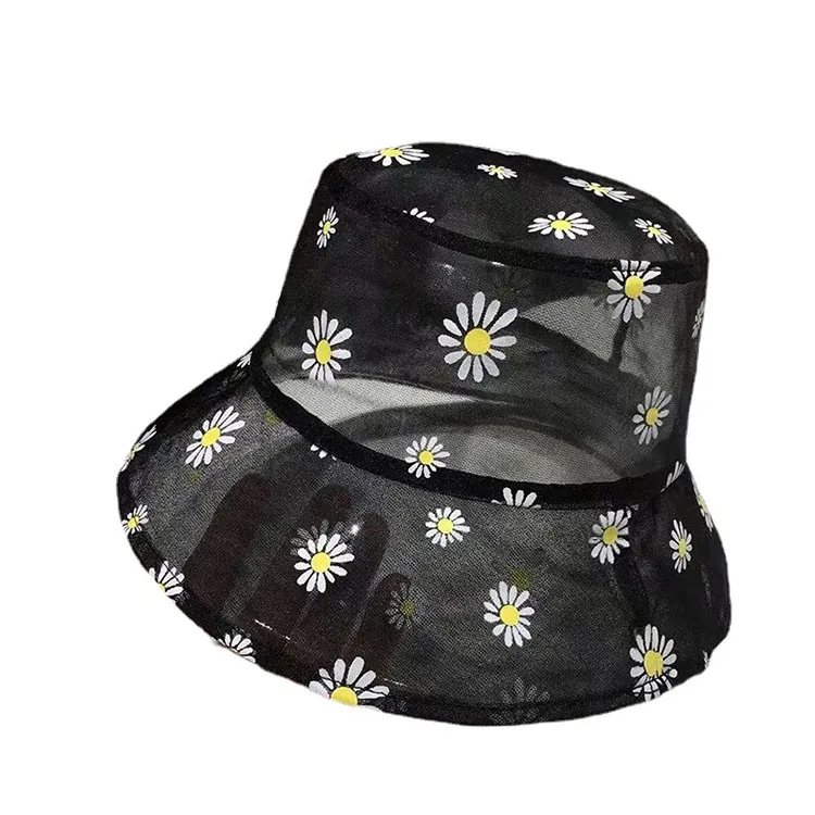 Summer Daisies Embroidered Lace Flower Panama Fashion Daisy Transparent mesh Bucket Hat