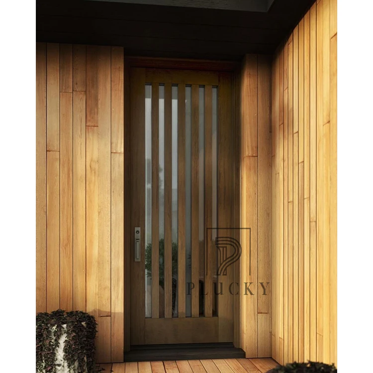 Villa exterior solid wooden door glass design main entrance door