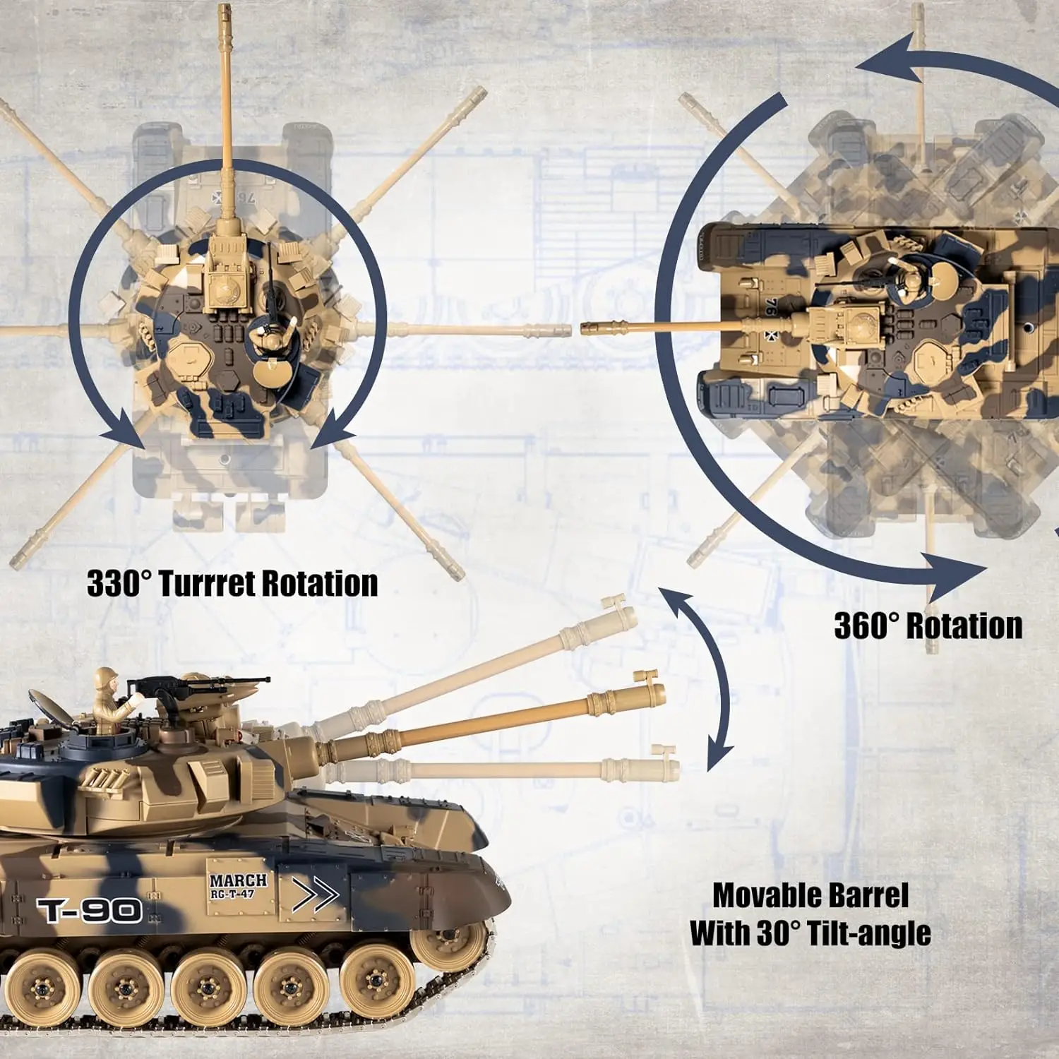 wholesale 1/18 RUS T-90 Remote Control Tank 2.4G Army Battle Tank Truck with Smoking & Light & Sound Military Vehicles Model Toy
