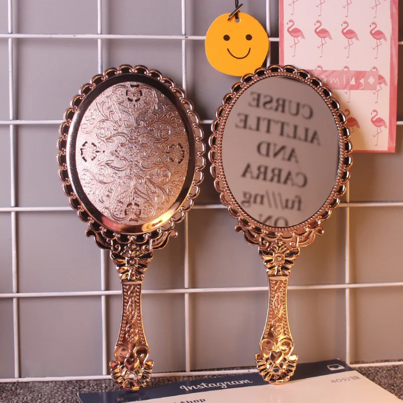 Small Vintage Cosmetic Mirror Floral Print Hand Hold Looking-glass Makeup Beauty Tool Tiny Mirror