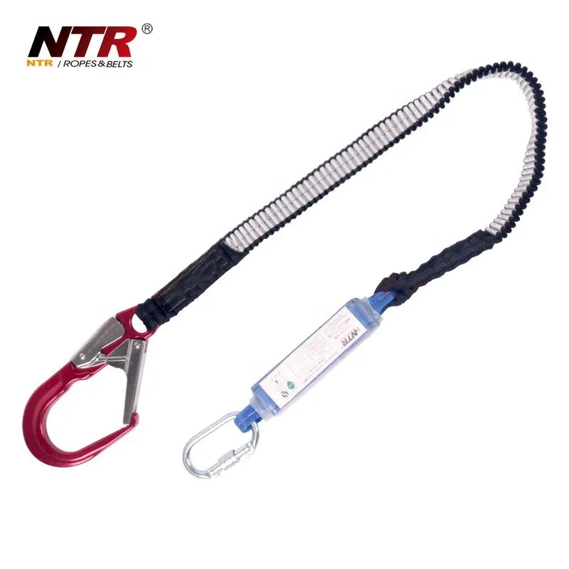 Fall arrest fall protection shock absorbing single lanyard with hook