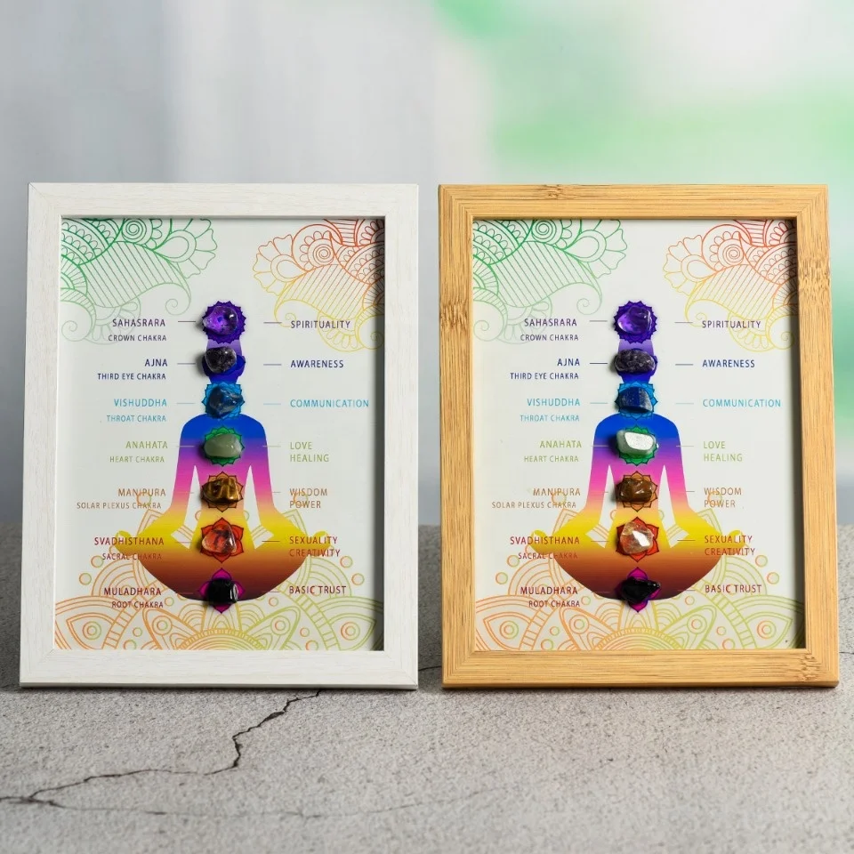 Wholesale natural picture frame crystal crafts chakra tumbled stone gemstone photo frame
