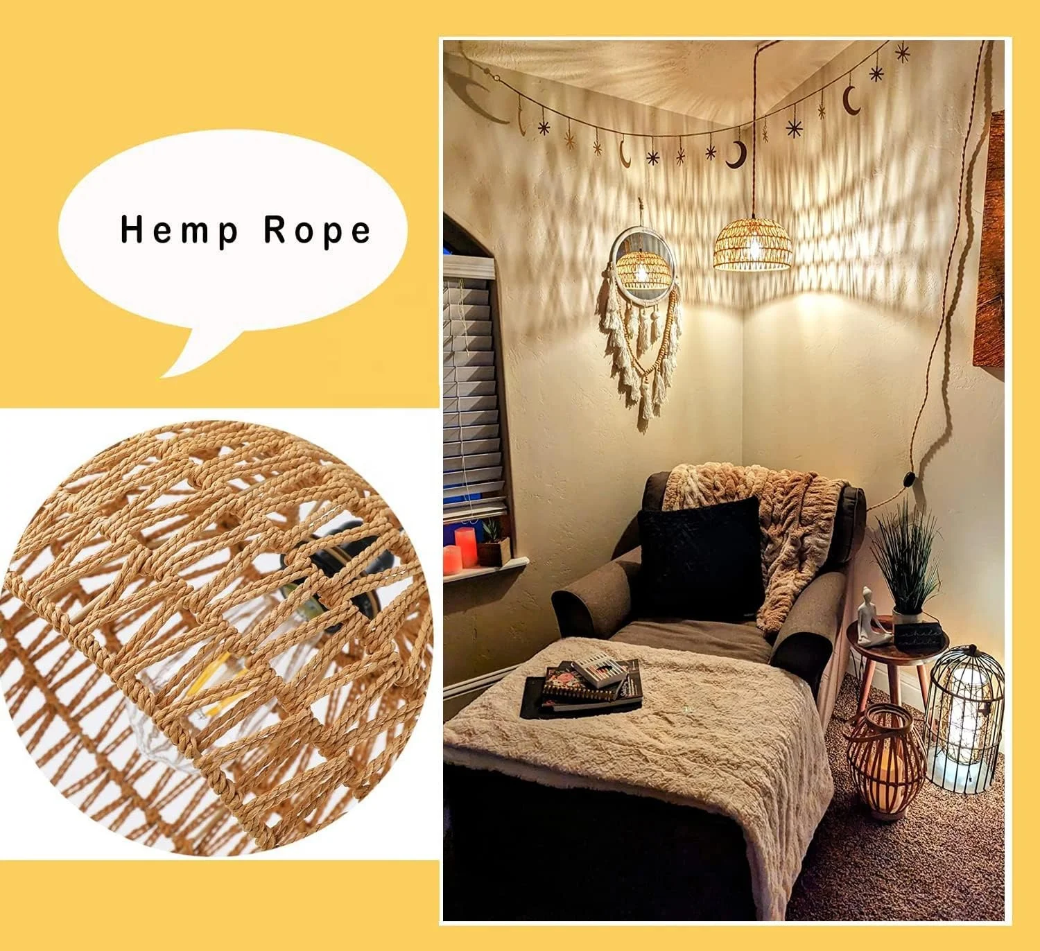 OPPstable Plug in Pendant Light Rattan Hanging Lamp,Boho Decor That Plug Into Light Fixture