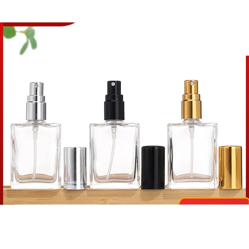 Luxury Flat Square Rectangle Glass Dropper Bottles 15ml 30ml 50ml 100ml with Crystal Clear Collar for Serum Essential Oil