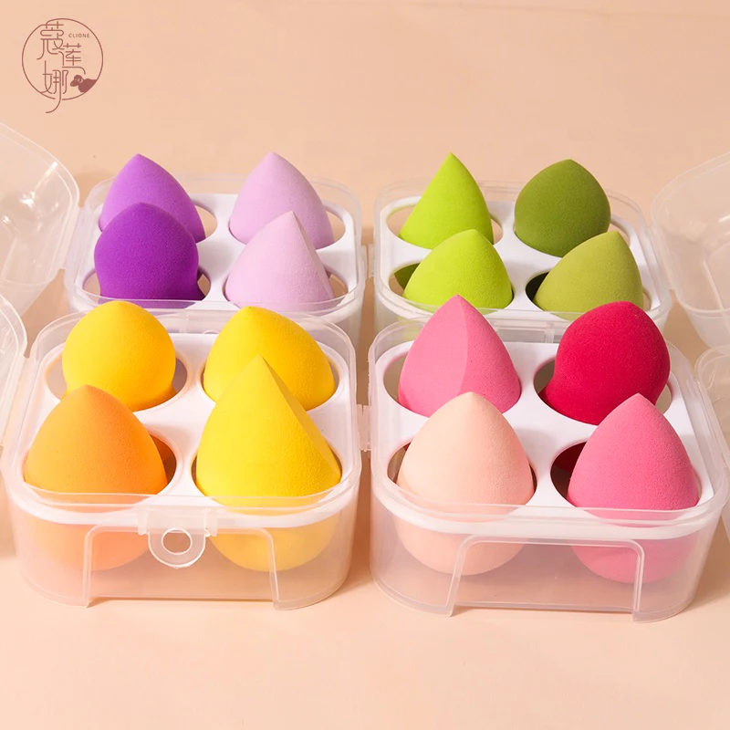 CLIONE F1 friendly small egg microfiber makeup sponge facial 4pcs latex free makeup sponge with makeup sponge packaging box