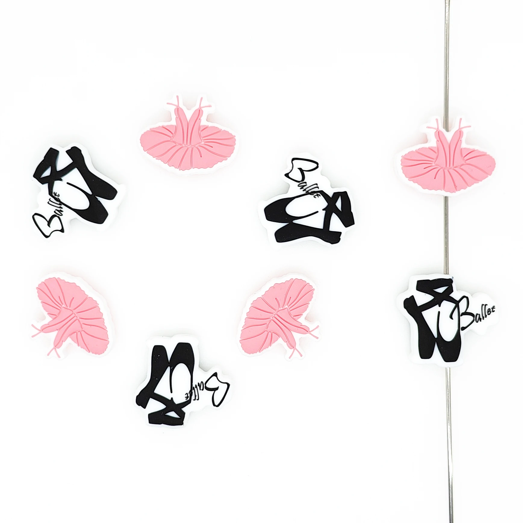 New Design Tutu Black Ballet Shoes Silicone Focal Beads Teething Toy Bracelet Keychain Making Ballet Dancing Silicone Bead