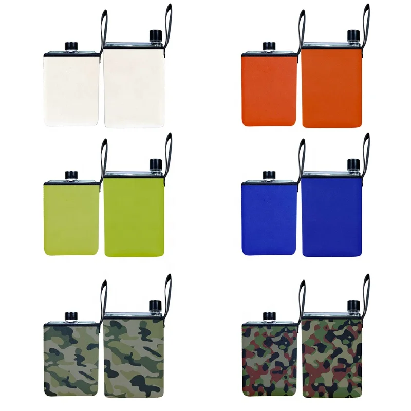 2021 New Arrival Tritan Plastic 500ml A5 A6 Notebook Memo Flat square Water Bottle BPA Free clear bottle with silicone sleeves