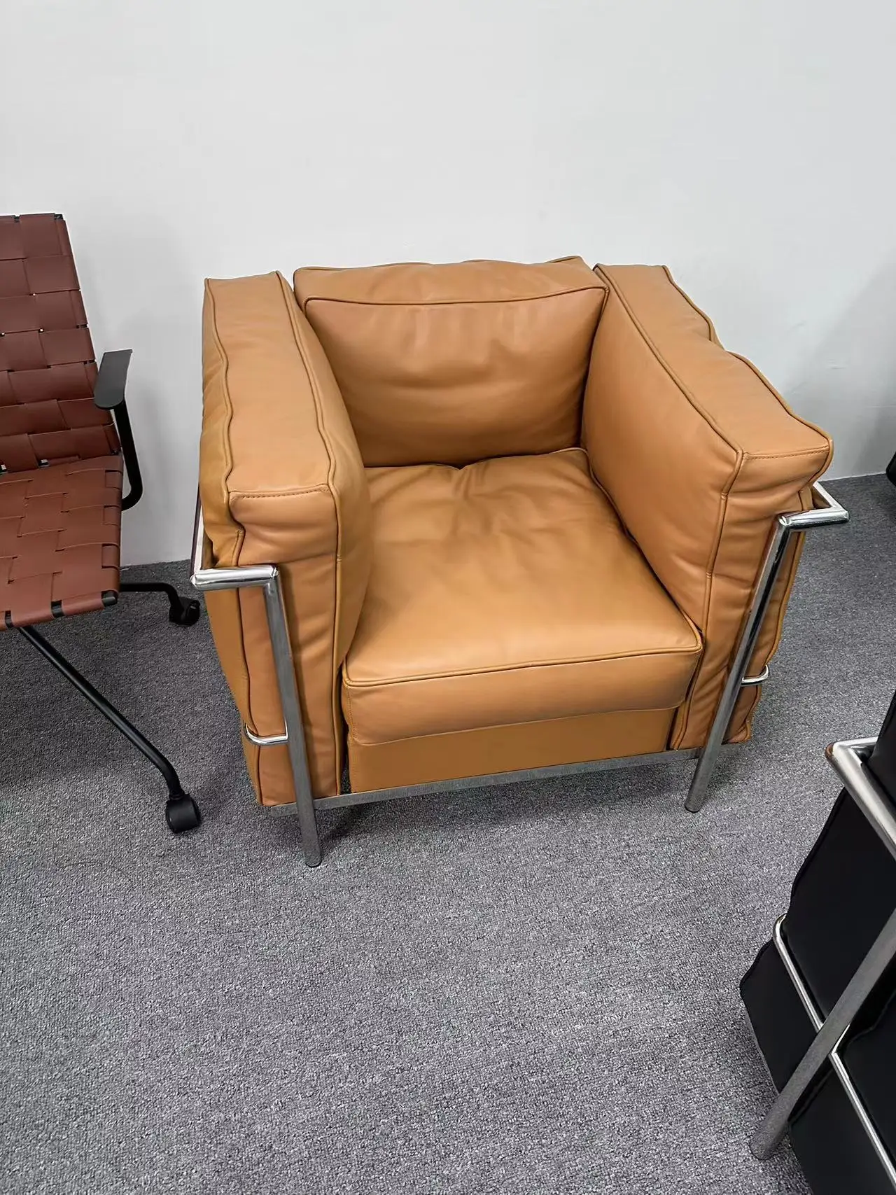 Modern  Living Room Couch Leather  Sofa Metal Stainless Steel Structure Leisure Sofa Single-seat 2 3 Seats Sofa