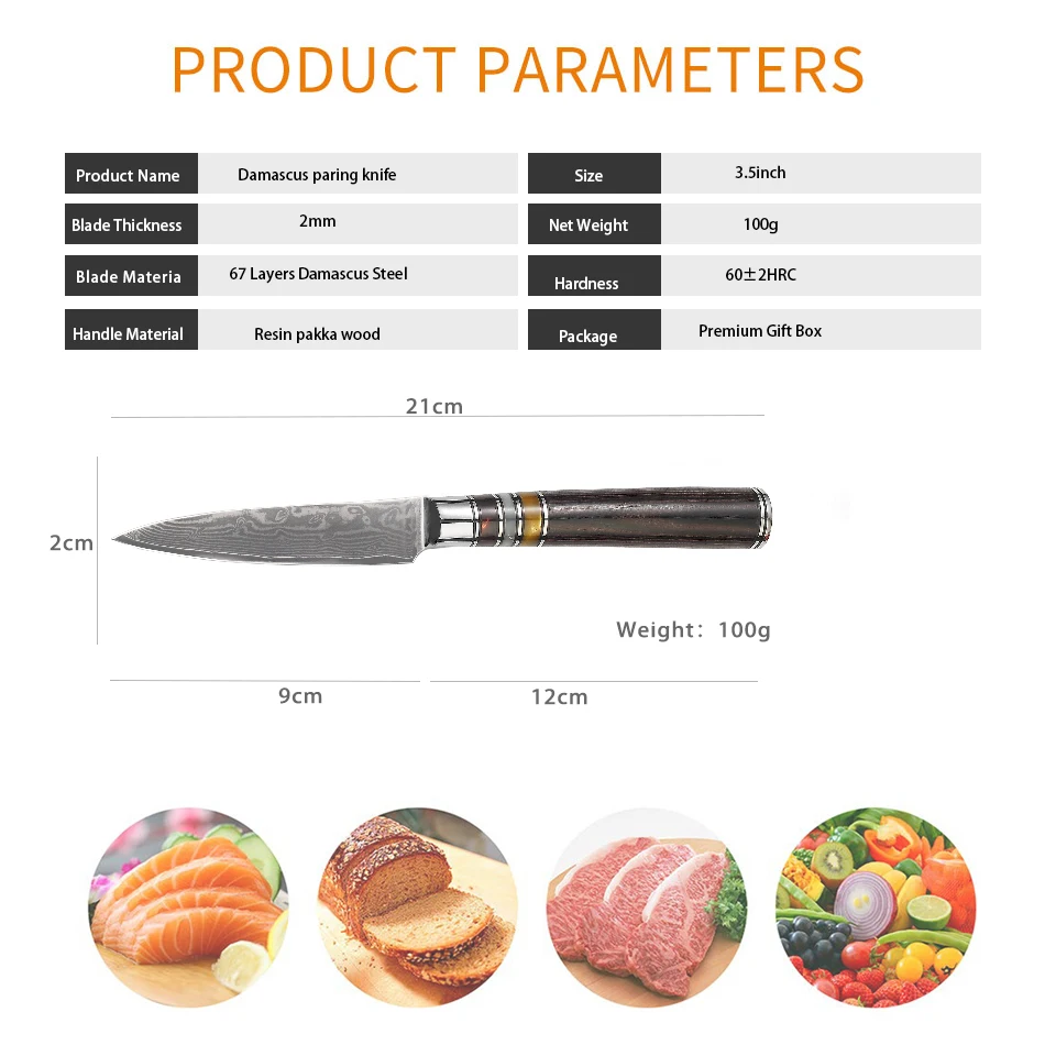 Best Quality Japanese Steel 67Layers 3.5 Inch Damascus Paring Knife