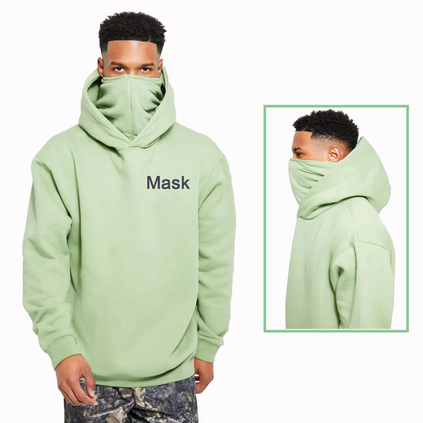 Heavyweight Cotton Oversized Pullover Hoodies 500Gsm Full Zip Mask Hoodie Custom Masked Hoodie