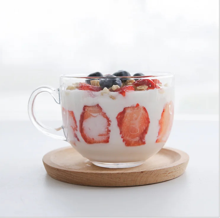 Best Quality Handle Glass Coffee Tea Cup Suppliers Large Round Transparent Milk Tea Glass Cup