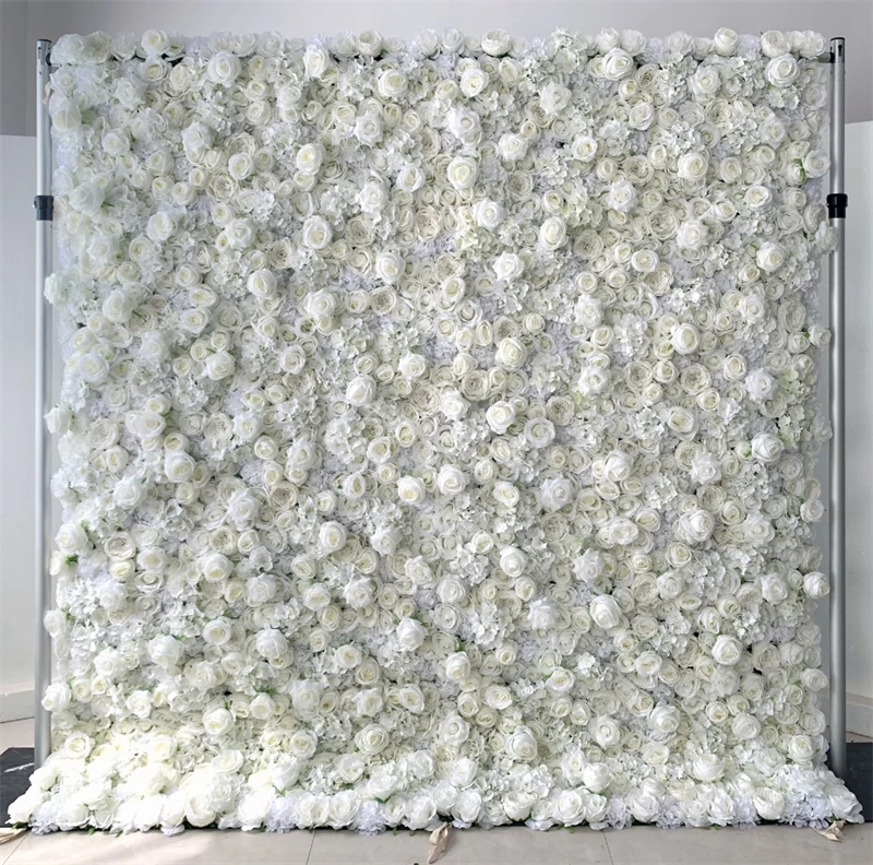 Wholesale Roll Up White Flower Wall Panel 8x8ft Wedding Flowers Cloth Flower Wall Backdrop