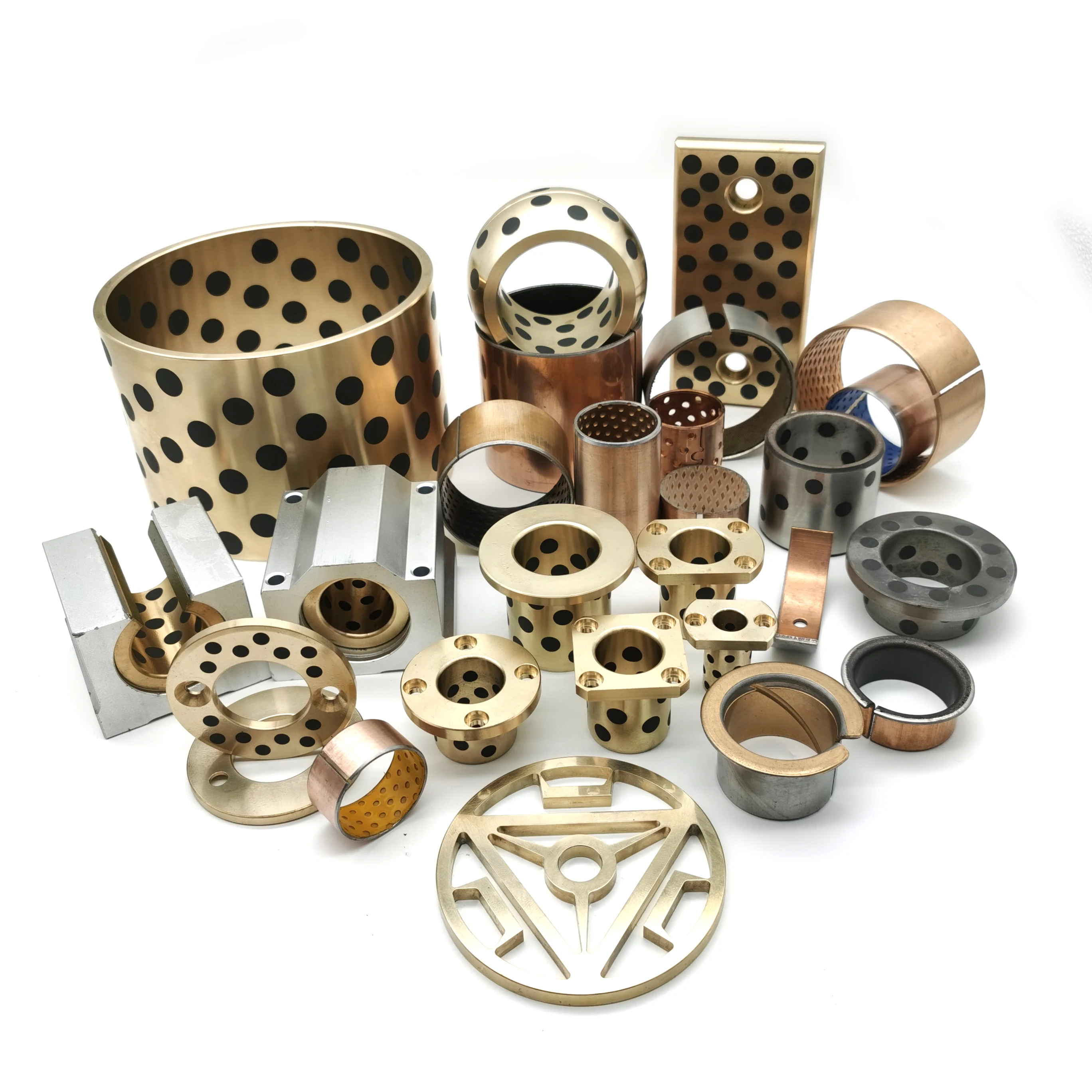 
SANLONG JFB Shouldered Oil Free Bushings I.D. E7 Copper Alloy Flanged Brass Sleeve Custom MPFZ Brass + graphite Sliding Bearing 
