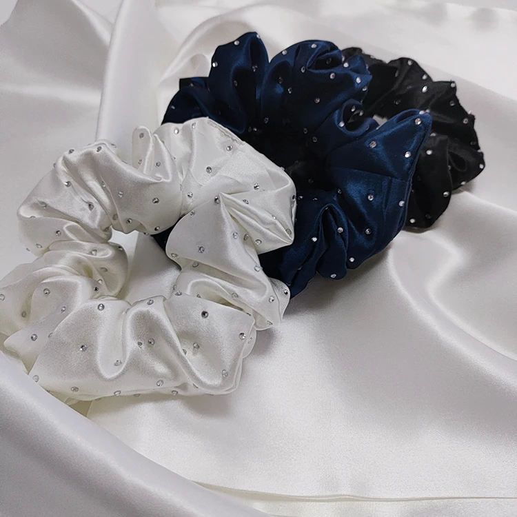 Silk Hair Scrunchies With Crystals 22MM New Fashion Design Silk Hair Ring