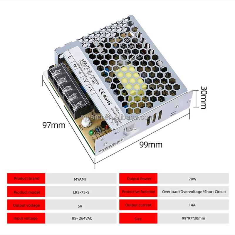 LRS-75 Series 5V 12V 24V 36V 48V 35W 50W 60W 75W smps power supply led light switching power supply