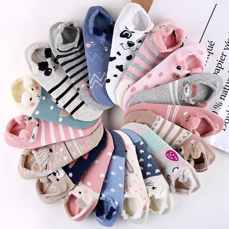 2022 Fashion Socks New Spring Cotton Cartoon Invisible Socks Cute Candy Color Ankle Boat Socks
