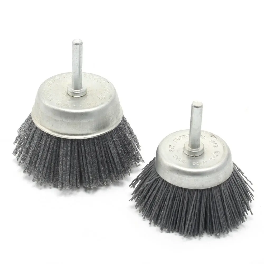 3 Inch 120 Grit Cup Shaped Abrasive Nylon Wire Polish Brush with 6mm Shank