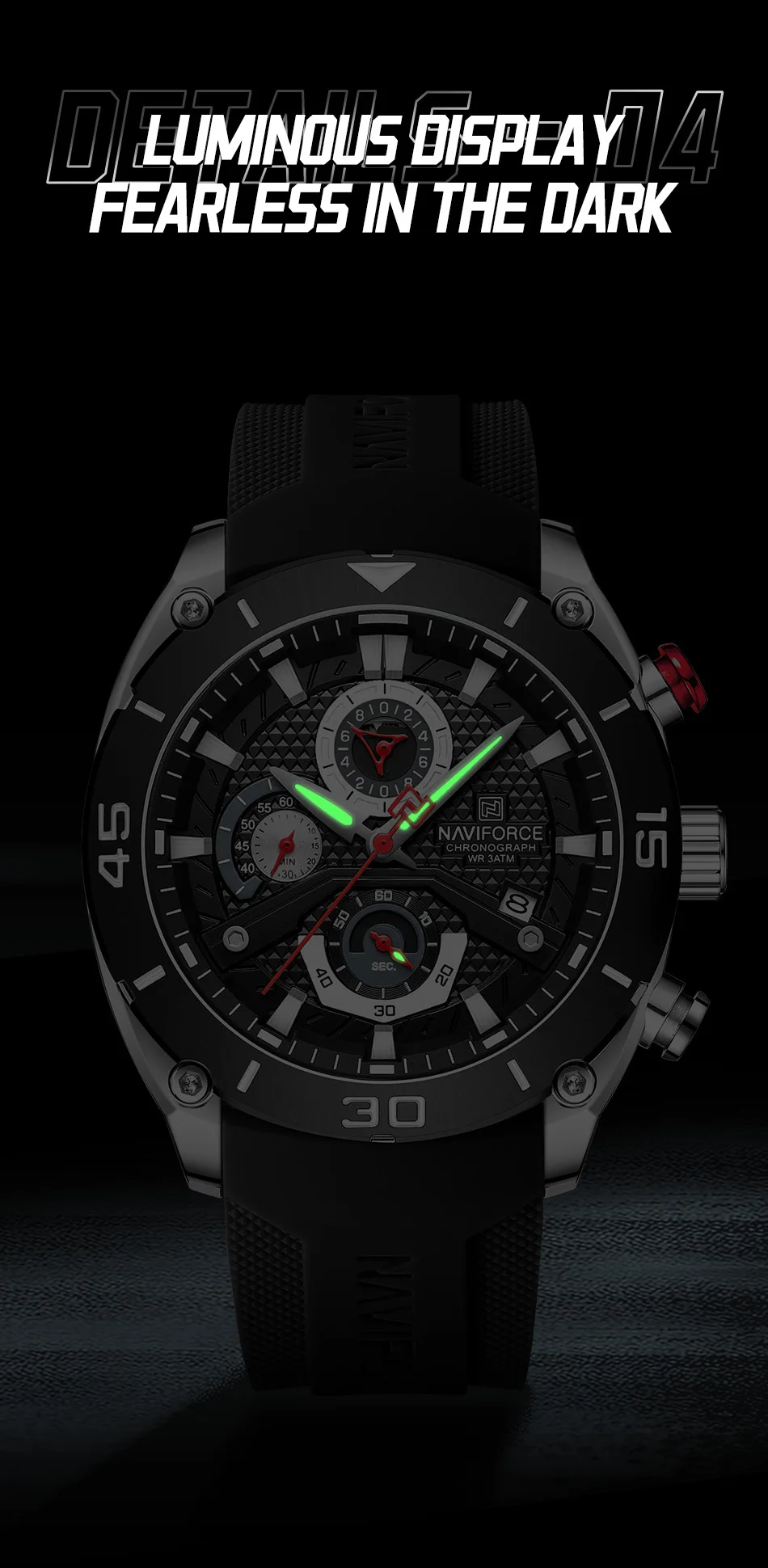 NAVIFORCE 8038 SBB Quartz Chronograph men watches China factory waterproof wristwatch with Fumed Silica band